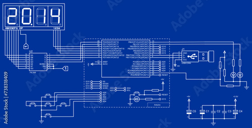 Cuadro en lienzo Connection of peripheral devices (keyboard, lcd display,
usb) to arduino