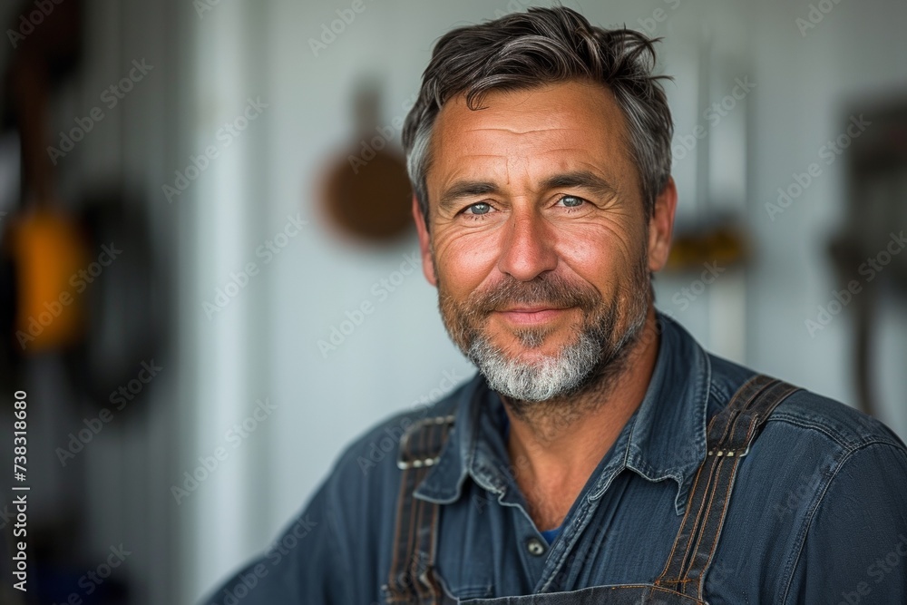 A cheerful senior Caucasian man with a beard stands confidently, exuding happiness and success in a studio portrait. A cheerful senior Caucasian man with a beard stands confidently, exuding happiness and success in a studio portrait.