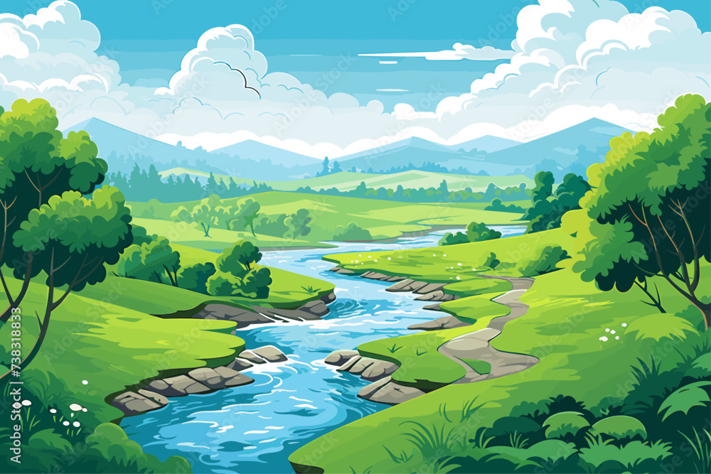 Nature Scene with Blue River, Forests, and Mountains Nature Scene with Blue River, Forests, and Mountains