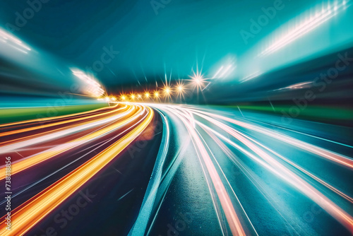 Speed Through the Night: A Highway Illuminated by Car Lights, Evoking a Sense of Fast Movement