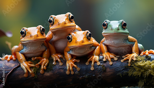 Cute red eyed tree frog sitting on branch generated by AI