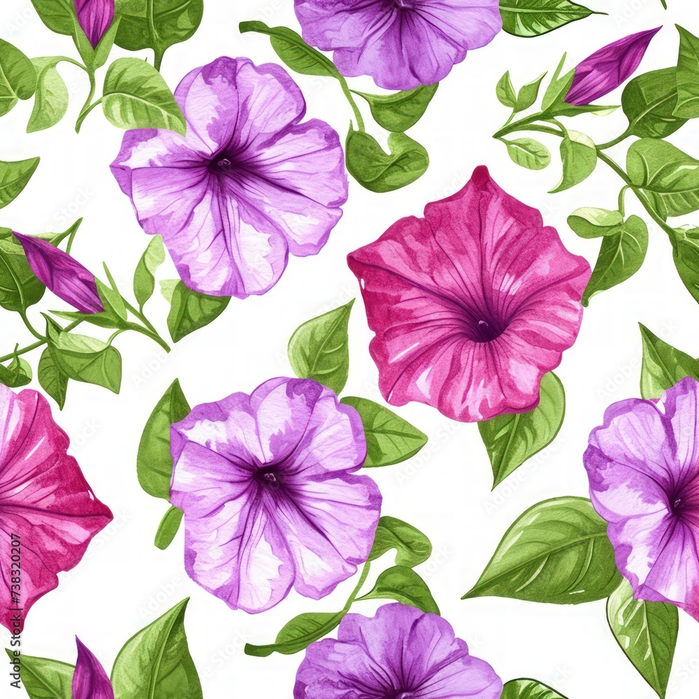 Watercolor phlox flowers with leaves seamless pattern. Watercolor phlox flowers with leaves seamless pattern.