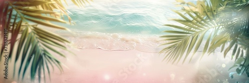 sand beach with water and palm trees on white frame Generative AI