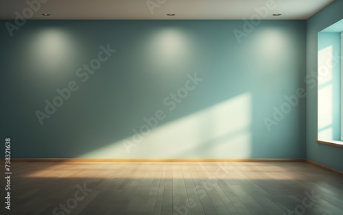 Empty green room with wooden parquet and a large window © Cla78