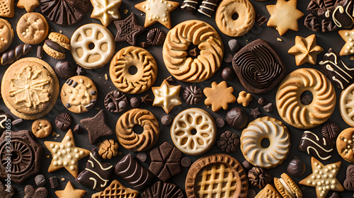 top dow view of cookies in different shapes and toppings photo