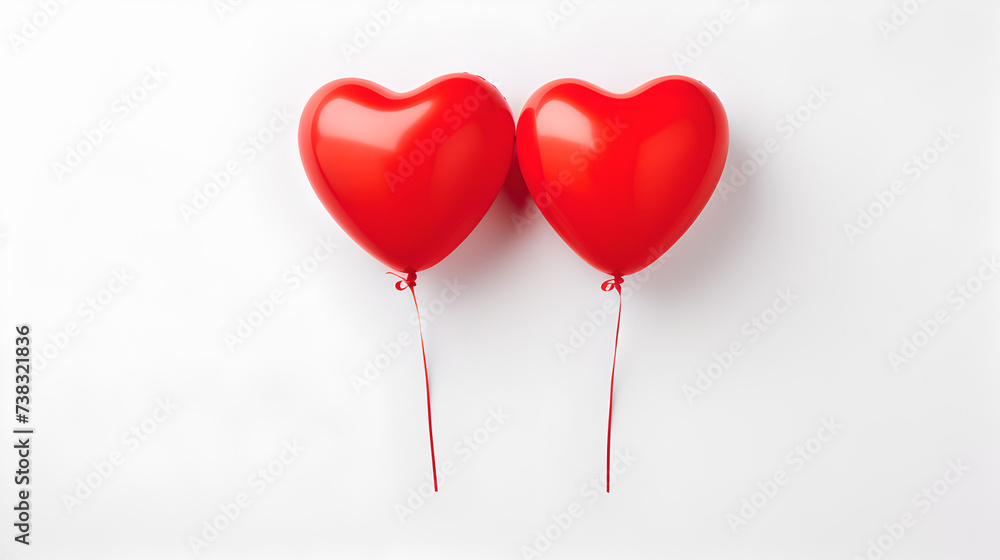 two red heart shaped helium balloons on white background