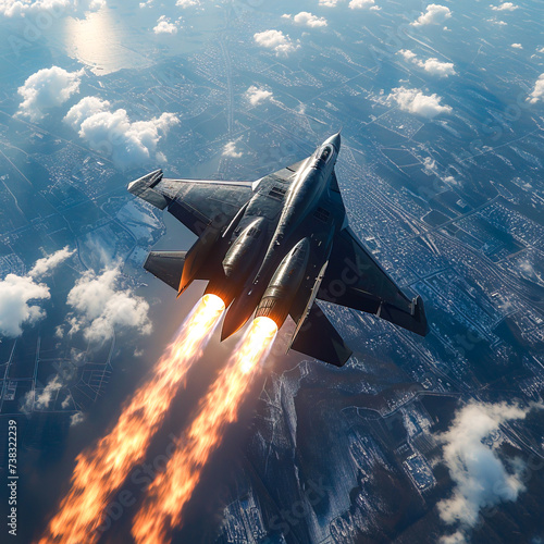 Fighter jet flying through the air
