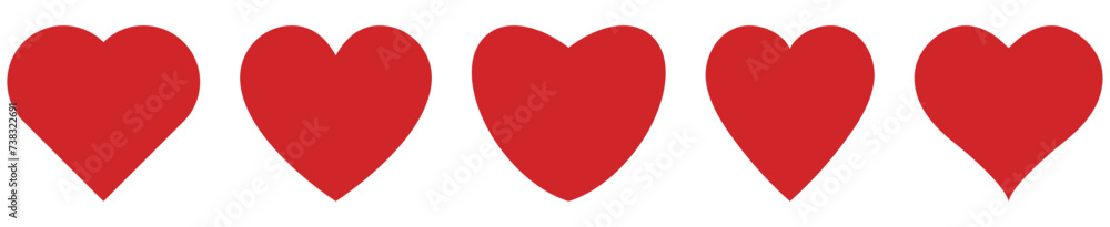 Red heart icon set. Love sign. Vector illustration isolated on white background