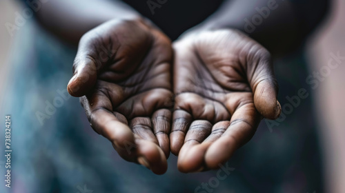 Close-up photo of person holding out their hands. Can be used to represent offering help, receiving something, or gesture of openness