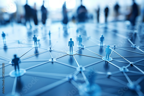 a symbolized group of individuals standing on top of a network, showcasing modern business communications in action