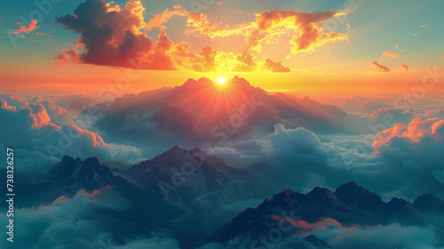 Sunset over mountains photo