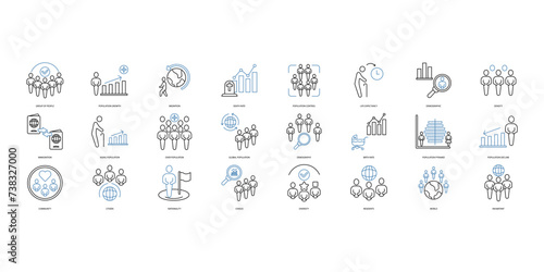 Population icons set. Set of editable stroke icons.Vector set of Population photo