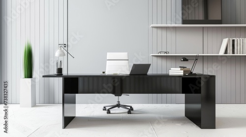 Minimalistic Office Space with Black Desk AI Generated.