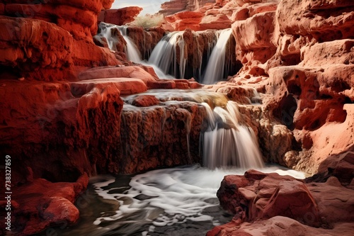 Crimson Canyon Cascade: Waterfall Flowing Through