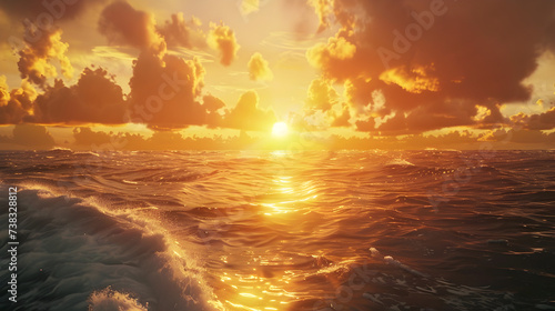 Aerial panoramic view of sunset over ocean,, Beautiful sunset ocean water surface. Tranquil summer meditation relaxing seascape. Exotic sunrise beach sun rays, sea and horizon. Amazing nature view, w  © Sana Ullah