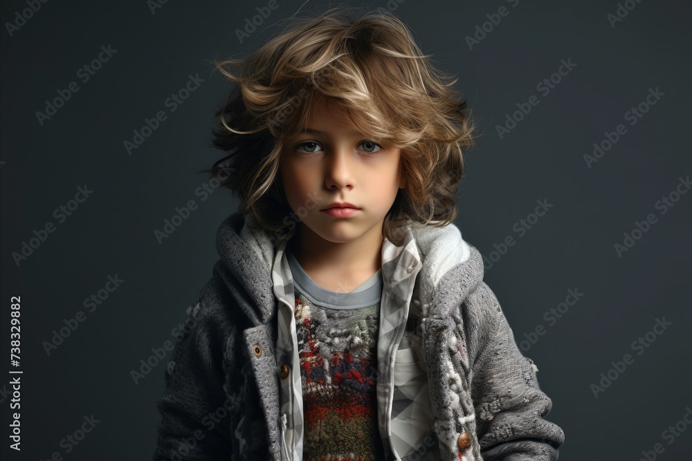 Portrait of a little boy with curly hair. Studio shot. Portrait of a little boy with curly hair. Studio shot.