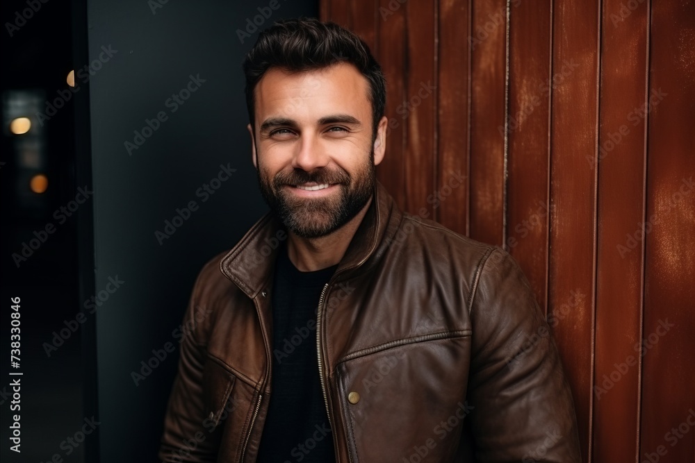 Portrait of a handsome man in a leather jacket. Men's beauty, fashion. Portrait of a handsome man in a leather jacket. Men's beauty, fashion.
