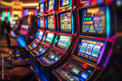Slot machines in casinos. Background with selective focus and copy space