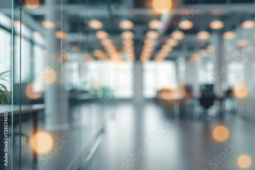 Blurred background of modern office interior, empty open space for design