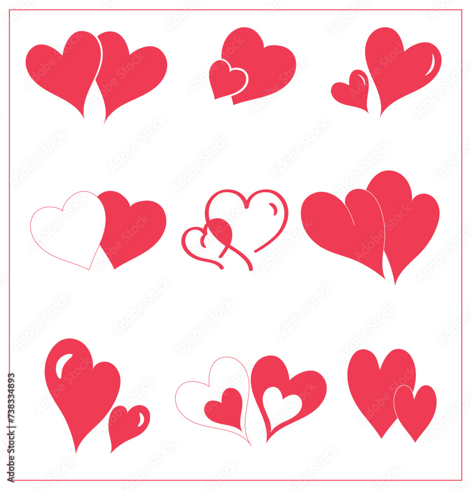 Heart Shapes set illustrations. Hearts shapes vector illustration for cards. Hearts shapes vector illustration for wishes.