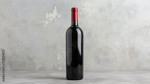 bottle of red wine on gray surface, matte white background generative ai