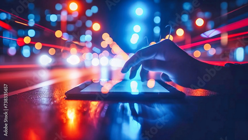 Using smartphone at night, digital communication and mobile technology, urban lifestyle and connectivity