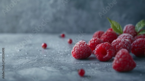 fresh soft red raspberries on unicolor background generative ai