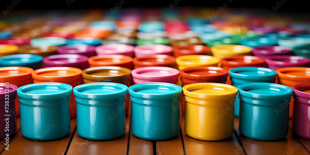 Vivid Array of Colored Containers.

A colorful selection of containers in a row, ideal for organizational themes and vibrant designs. - obrazy, fototapety, plakaty 