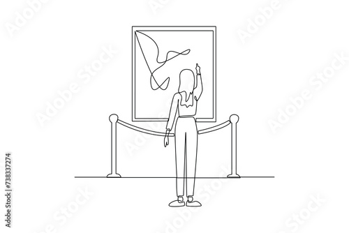 Woman looking at an ancient painting in a museum. International museum day, historical museum concept, Vector museum background.