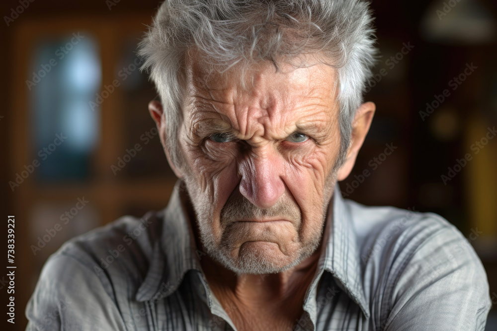 An angry elderly man standing with arms crossed An angry elderly man standing with arms crossed