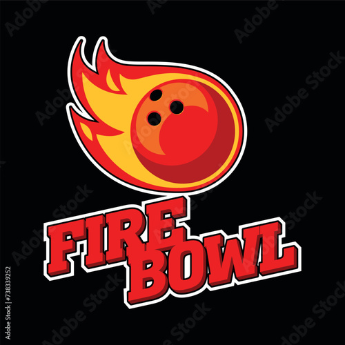 Bowling team logotype template with flaming red ball