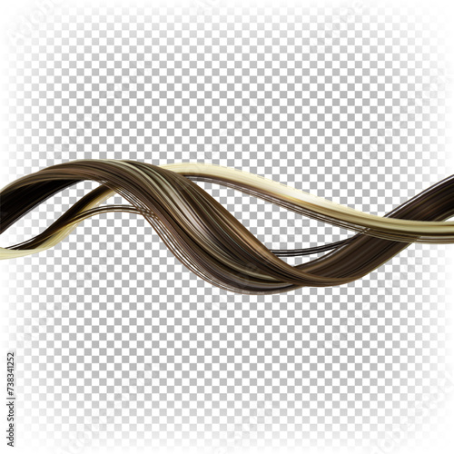 Female brown curl of hair isolated on a transparent background. Vector 3D realistic illustration.