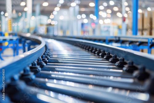 Closeup of an automated conveyor belt in a modern warehouse