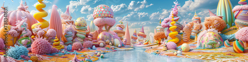 surreal and crazy happy easter world with colorful fantasy eggs #738341831