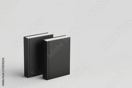 Mock-up couvertures noires de 2 livres sur fond blanc avec espace négatif pour texte, copyspace photo