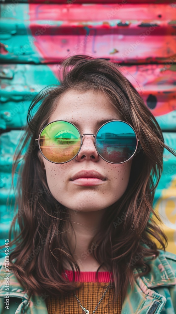 A stylish woman exudes confidence as she dons fashionable sunglasses, adding a touch of cool to her outdoor portrait A stylish woman exudes confidence as she dons fashionable sunglasses, adding a touch of cool to her outdoor portrait