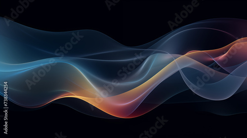 Relaxing dark abstract background with blue and orange waves