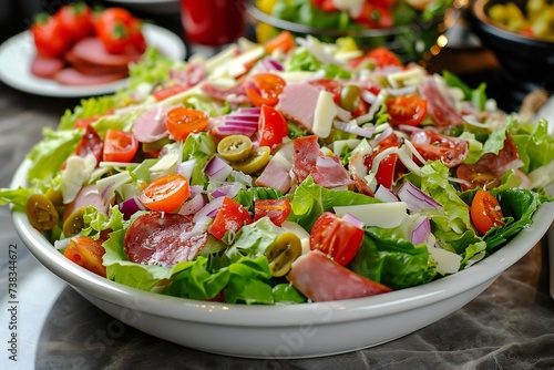 Fresh spring salad, various fresh vegetables and lettuce leaves with tomatoes in a bowl