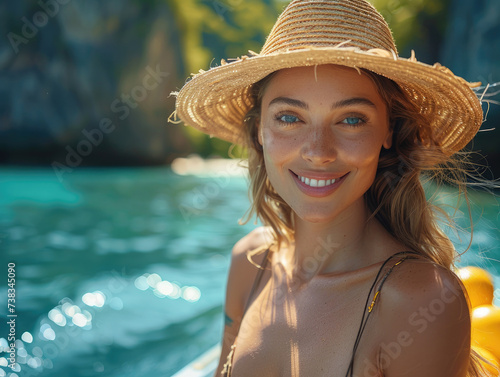 A beautiful woman in a stra...