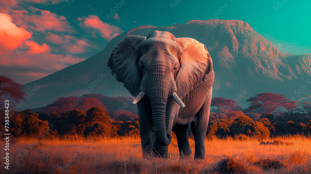 Fototapeta premium Elephant in front of the mountain