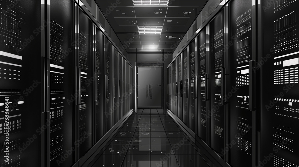 Data server center. Cloud data storage in grey/black. Databank. AI generated Data server center. Cloud data storage in grey/black. Databank. AI generated