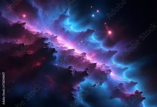 A vibrant cosmic scene with swirling nebulae in shades of blue and purple , interspersed with bright stars