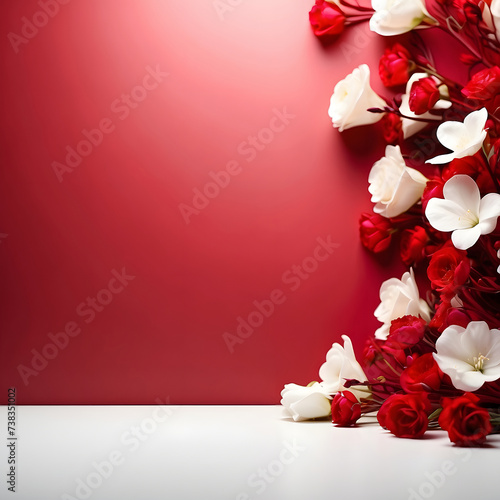 delicate flowers on red background, minimalism