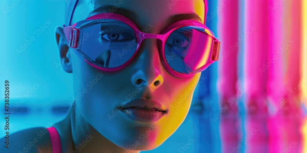 Women swimming advertising campaign, neon glowing Women swimming advertising campaign, neon glowing