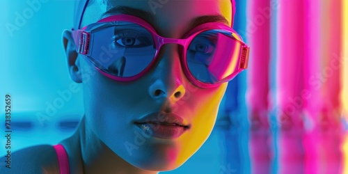 Women swimming advertising campaign, neon glowing