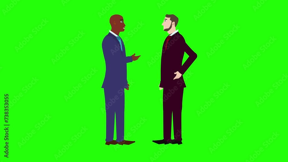 Animation of two business man character talking each other on green screen chroma key Animation of two business man character talking each other on green screen chroma key