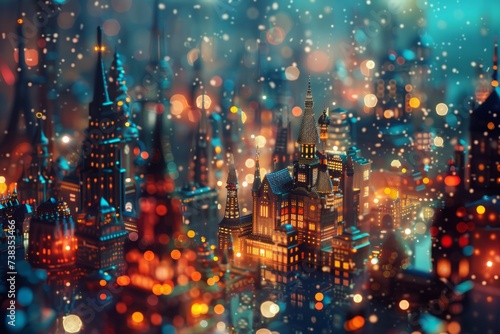 christmas lights in a city background