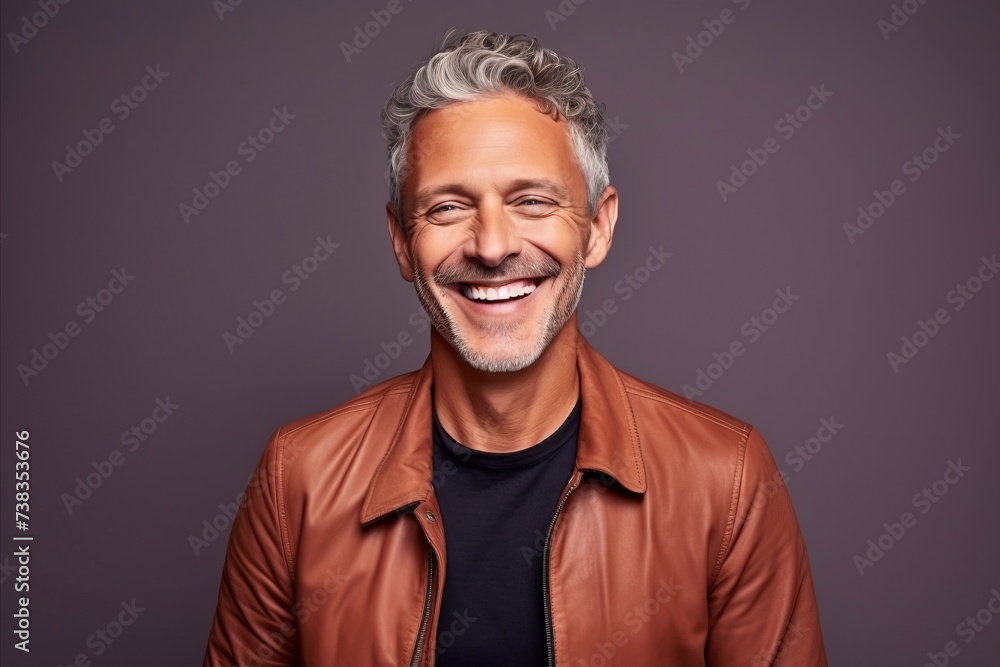 Portrait of a handsome middle-aged man in a leather jacket. Portrait of a handsome middle-aged man in a leather jacket.