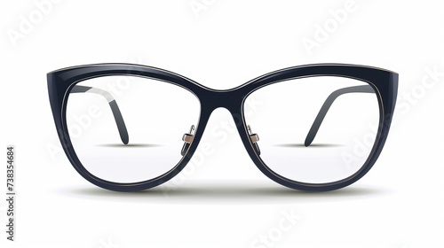 A vector illustration of eyeglasses, depicting geeky frames isolated on a white background. The realistic icon showcases black eyeglasses photo