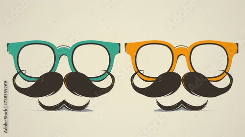 A vector illustration of nerd glasses paired with mustaches photo